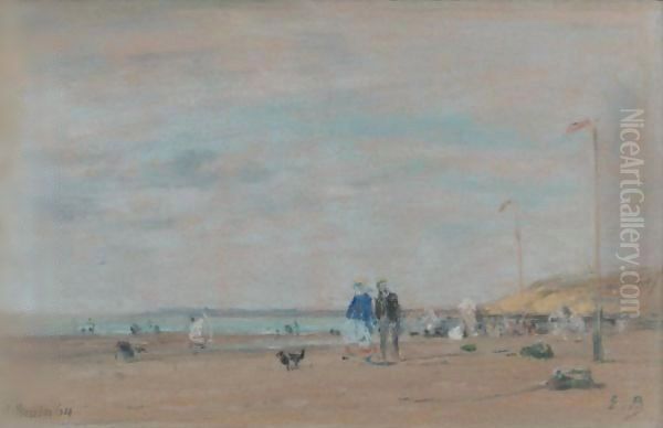 Scene De Plage 2 Oil Painting by Eugene Boudin