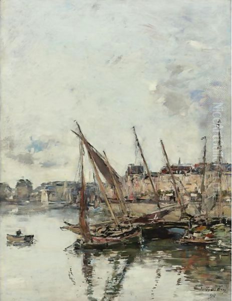 Le Port De Trouville, Maree Basse Oil Painting by Eugene Boudin