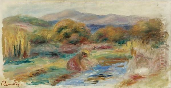 Laveuse Dans Un Paysage Oil Painting by Pierre Auguste Renoir