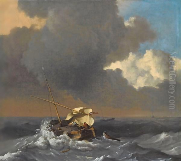 A Fishing Boat In A Rough Sea Oil Painting by Ludolf Backhuysen