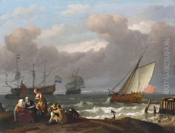 An English Royal Yacht Leaving Harbour In Choppy Seas Oil Painting by Ludolf Backhuysen