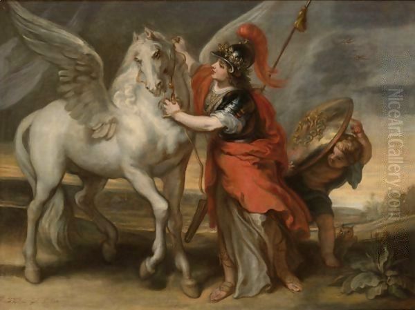 Athena And Pegasus Oil Painting by Theodor Van Thulden