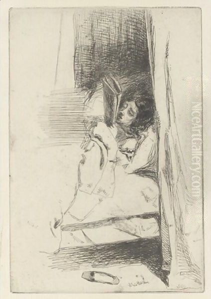 Reading In Bed Oil Painting by James Abbott McNeill Whistler