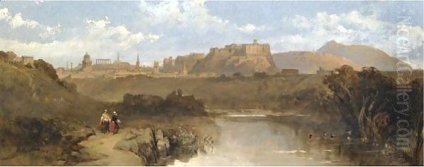 Distant View Of Edinburgh Oil Painting by David Roberts