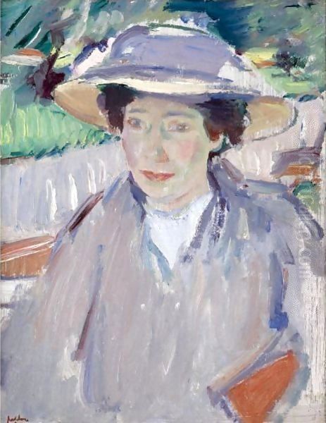 Portrait Of The Artist's Wife, Margaret Oil Painting by Samuel John Peploe