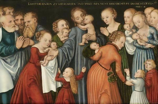 Christ Blessing The Children Oil Painting by Lucas The Younger Cranach