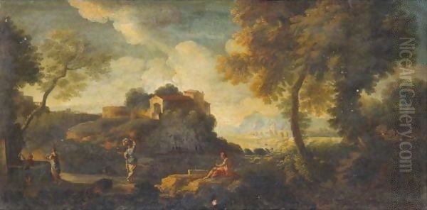 An Italianate Landscape With Women At A Well Oil Painting by Jan Frans Van Bloemen (Orizzonte)