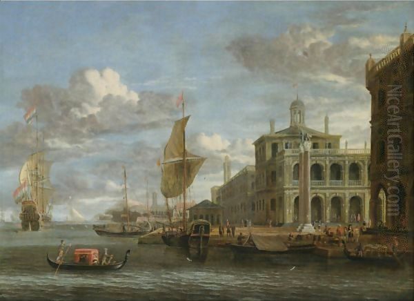 Venice, A Capriccio View From The Bacino With The Piazzetta And Dutch Shipping Oil Painting by Jacobus Storck