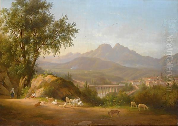 A View Of Cava Dei Tirreni Near Salerno, Italy Oil Painting by Abraham Alexandre Teerlink