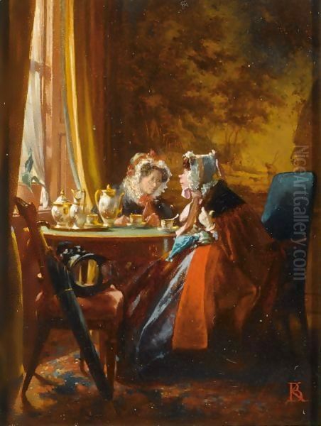 'Deux Vieilles Amies S'Entretenant' Oil Painting by Alexander Hugo Bakker Korff