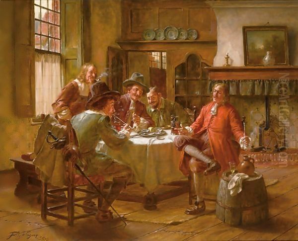 A Merry Company In An Interior Oil Painting by Fritz Wagner