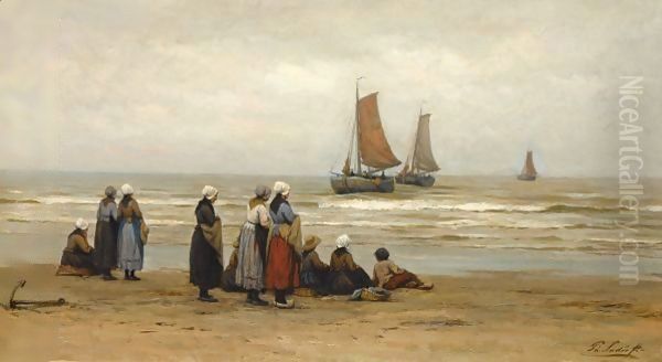 Awaiting The Return Oil Painting by Philippe Lodowyck Jacob Sadee