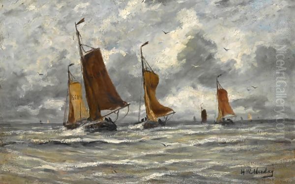 Ships At Full Sea Oil Painting by Hendrik Willem Mesdag