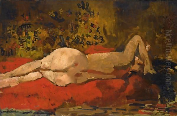 A Reclining Nude Oil Painting by George Hendrik Breitner