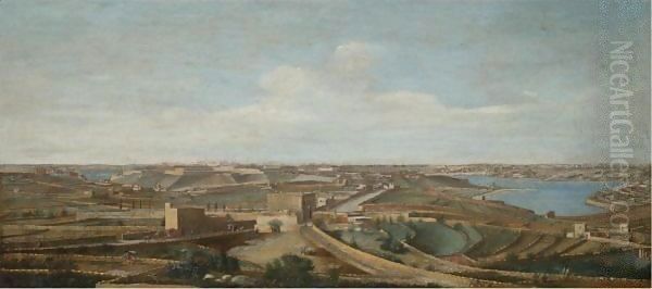 Malta, A View Of Birgu, Senglea And The Santa Margherita Lines Taken From The Cottonera Gate Leading To The Salvador Oil Painting by To Alberto Pullicino