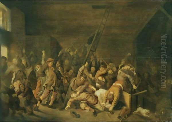 A Tavern Interior With Figures Brawling Oil Painting by Jan Miense Molenaer