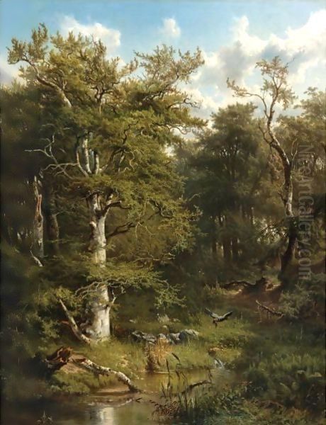 An Eagle And His Prey In The Woods Oil Painting by Marianus Adrianus Koekkoek