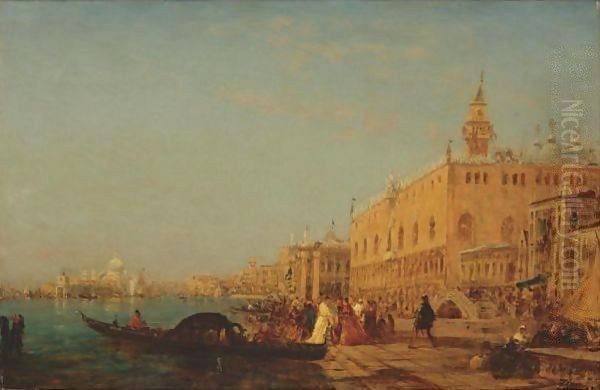 La Gondole, Quai Des Esclavons Oil Painting by Felix Ziem