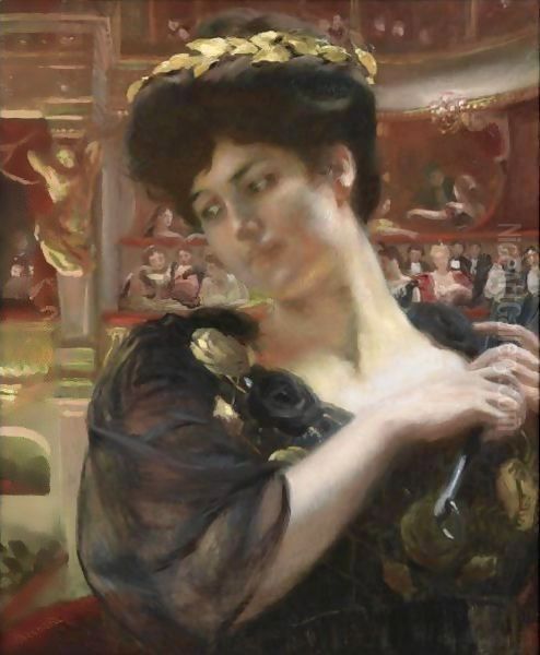 The Comedie Francaise (Possibly A Portrait Of The Actress Rejane) Oil Painting by Paul Albert Besnard