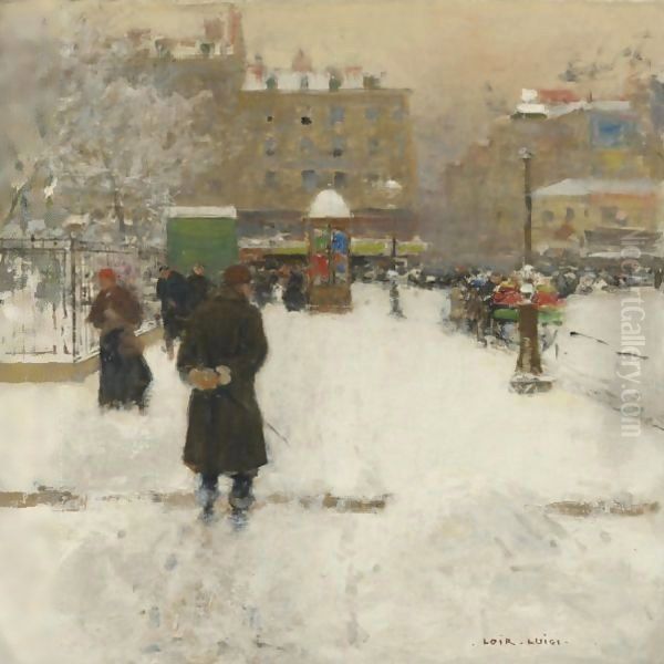 The Square Du Temple, Paris In Winter Oil Painting by Luigi Loir