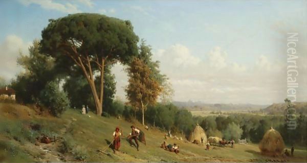 Haymaking Oil Painting by Karl Girardet