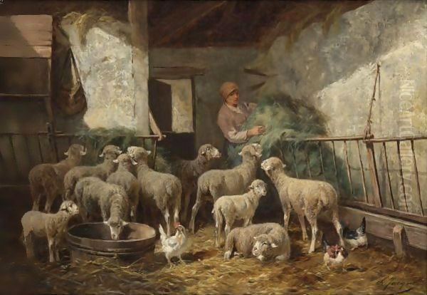 Feeding Time Oil Painting by Charles Emile Jacque