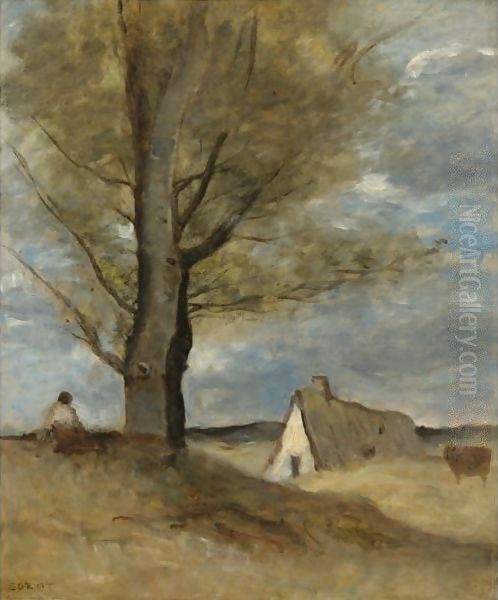 Study Of A Landscape With Figure Oil Painting by Jean-Baptiste-Camille Corot