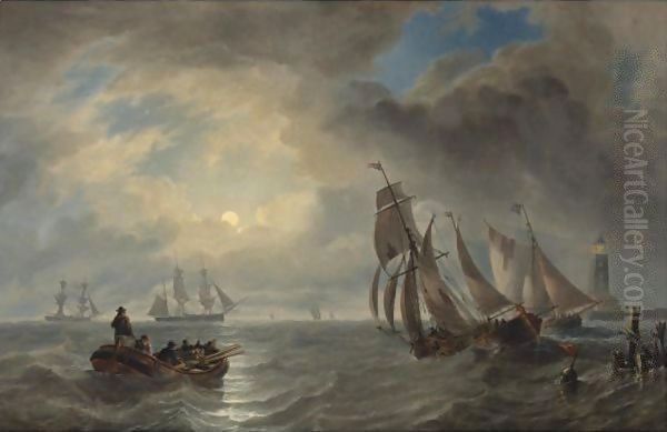 Ships On Choppy Seas Oil Painting by James Wilson Carmichael