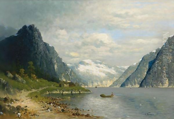 Traveling Across A Fjord Oil Painting by Adelsteen Normann