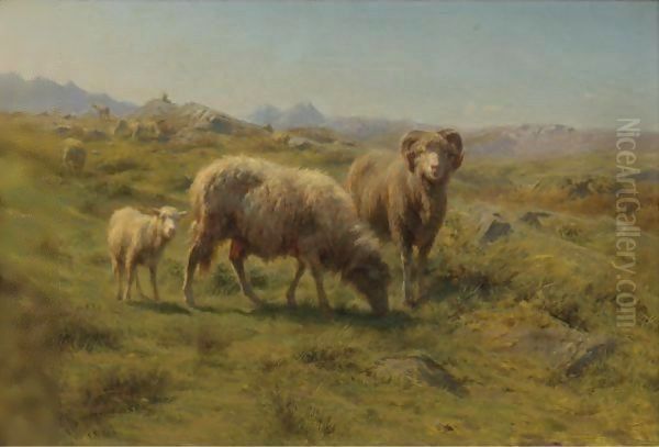 A Sheep, Ram And Lamb With The Flock Oil Painting by Rosa Bonheur