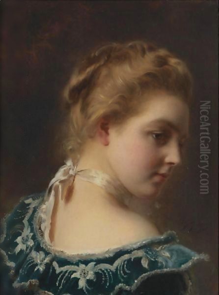 Young Beauty In A Green Dress Oil Painting by Gustave Jean Jacquet