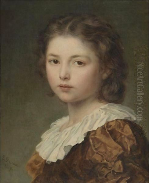 Portrait Of A Young Girl Oil Painting by Ludwig Knaus