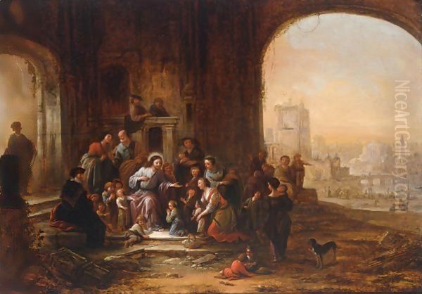 Christ Blessing The Children Oil Painting by Jacob Willemsz de Wet the Elder