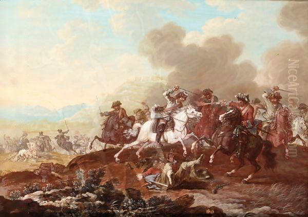 A Cavalry Skirmish 3 Oil Painting by Rugendas, Georg Philipp I