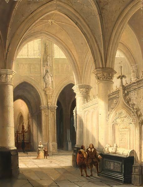 Figures In 17th Century Dress In A Church Interior Oil Painting by Jan-Baptiste Tetar van Elven