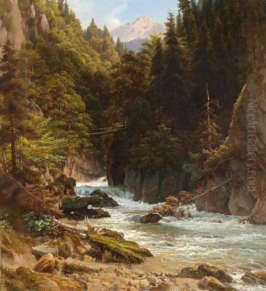 Rheinthal Klamm Mit Blick Auf Wetterstein Oil Painting by Eduard Wilhelm Pose