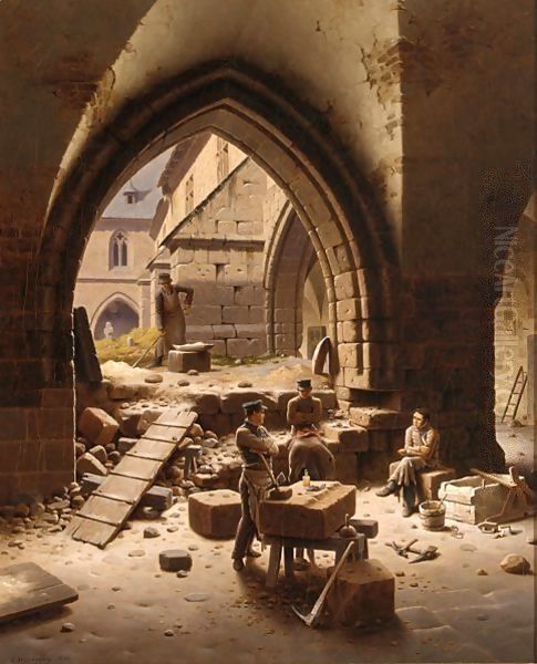 'Partie Den Kreuzgang Der Lieben Frauen Kirche Zu Halberstadt' Oil Painting by Carl Georg Adolph Hasenpflug