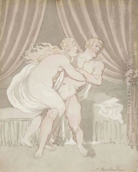 Two Classical Figures Oil Painting by Thomas Rowlandson