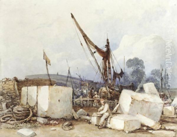 A Stonemason's Yard Oil Painting by William Clarkson Stanfield