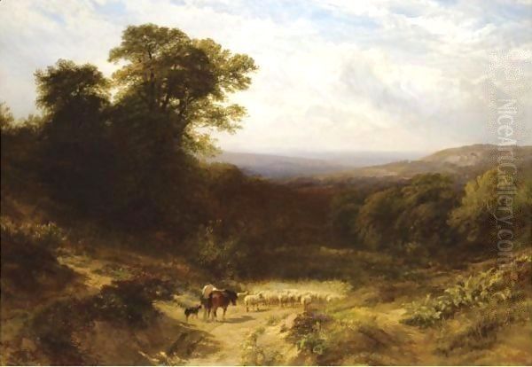 Returning From Market, Dusty Road, Surrey Oil Painting by George Cole, Snr.