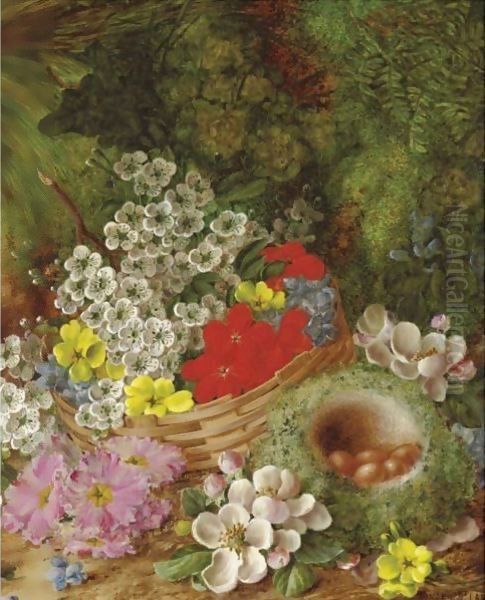 Still Life With A Basket Of Flowers Oil Painting by Vincent Clare