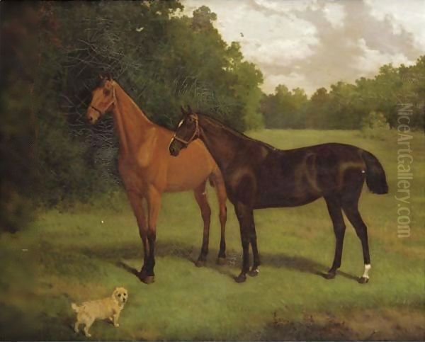 Two Hunters And A Dog Oil Painting by Charles (Burton) Barber