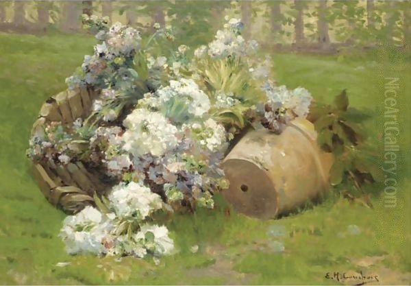 Hamper With Flowers Oil Painting by Eugene Henri Cauchois