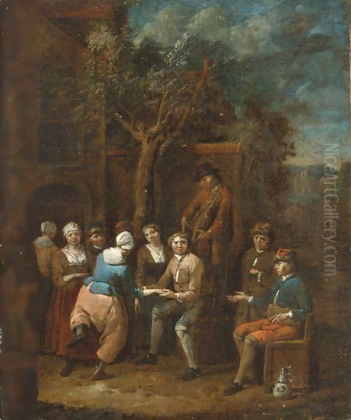 Peasants Making Merry Outside A Tavern Oil Painting by Jan Baptist Lambrechts