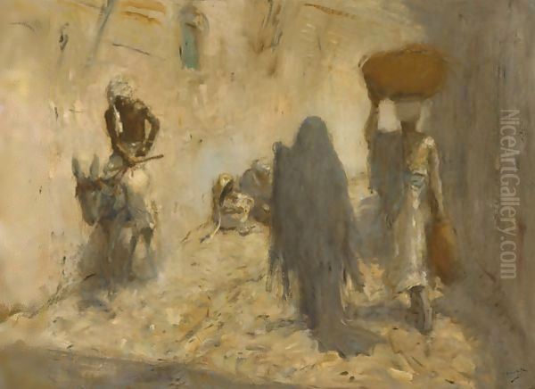 An Oriental Streetscene Oil Painting by Marius Bauer