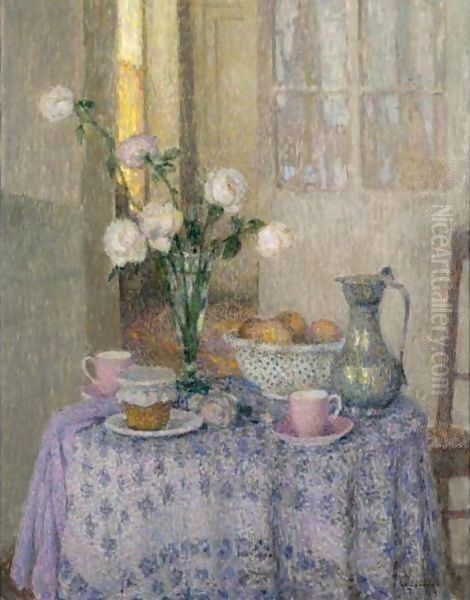 Table Dans L'Interieur Oil Painting by Henri Eugene Augustin Le Sidaner