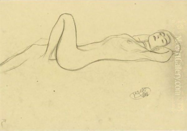 Lying Female Nude With Positioned Left Leg Oil Painting by Gustav Klimt