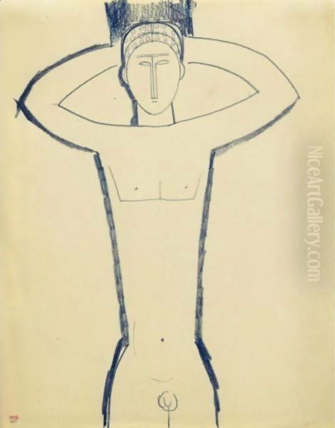 Cariatide Masculine, Mains Derriere La Tete Oil Painting by Amedeo Modigliani