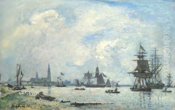 L'Escaut Pres D'Anvers, Effet Du Matin Oil Painting by Johan Barthold Jongkind