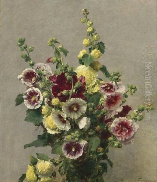 Roses Tremieres Oil Painting by Ignace Henri Jean Fantin-Latour